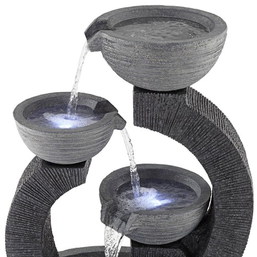 Three Cup Japanese Cascading Outdoor Floor Water Fountain LED Light 31 1/2" Yard - Picture 10 of 10