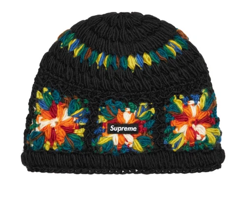 Bonnet Supreme Crochet Noir SS25 Neuf avec étiquettes Prêt à Expédier Maintenant