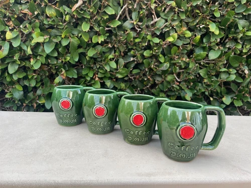 Set Of Four Vintage McCoy Pottery Coffee DOM Benedictine Ceramic Coffee Cups, Da