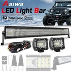 For JEEP Wrangler JK 07-18 Front Upper Roof 52" LED Light Bar Combo+4" Pods Kit