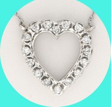 Diamond Heart Pendant Necklace .63CT White Gold 18  Chain