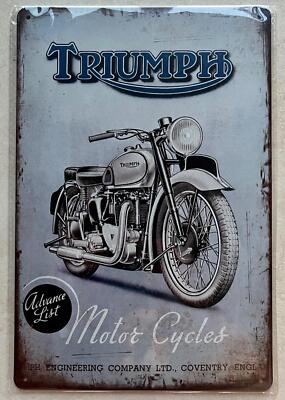 TRIUMPH MOTORRAD PLAKETTE SCHILD BAR KNEIPE MANN HÖHLE GARAGE WERKSTATT 20x30cm