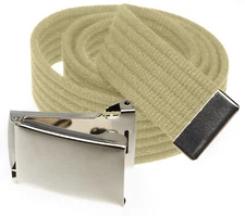 Mens Ribbed Web Belt, Military Style with Silver Flip Top Buckle, Adjustable