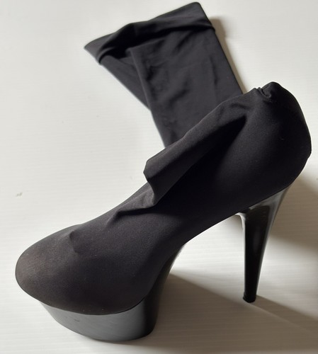 ELLIE Black Stiletto Stretch Lycra Thigh High Boot Size 6 - Picture 7 of 12