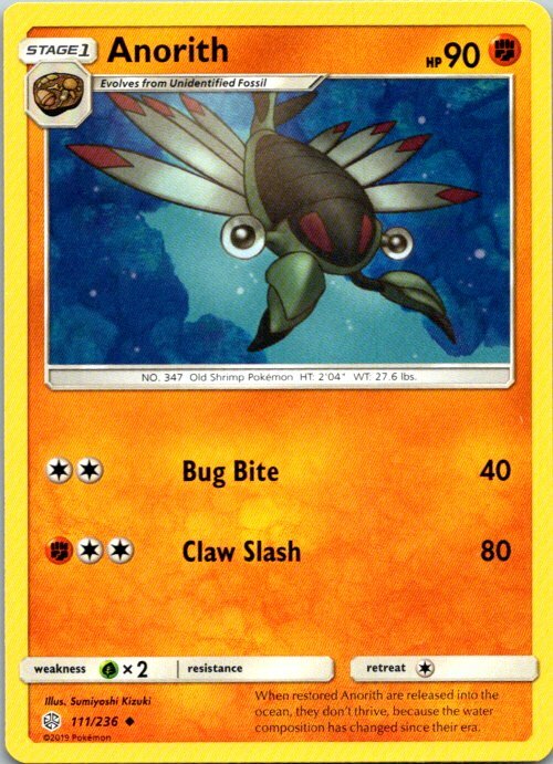 Anorith 111/236 Uncommon Pokemon Sun & Moon Cosmic Eclipse Mint