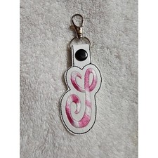 Initial S Keychain Embroidered Letter S Keyring Bag Charm Pink White