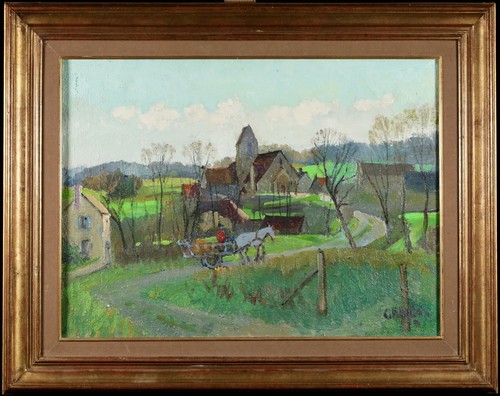 CONSTANTIN KLUGE (1912-2003) HUGE SIGNED FRENCH OIL CANVAS - HORSE & CART OISE