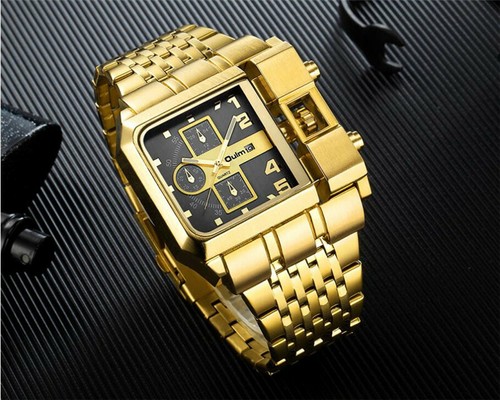 Top Brand Golden Oulm Men's Date Quartz Watch Stainless Steel Strap Wristwatch - Picture 3 of 15