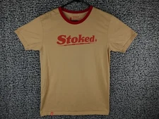 Dutch Bros Shirt Mens Medium Beige Red Short Sleeve Stoked Employee Coffee Crew