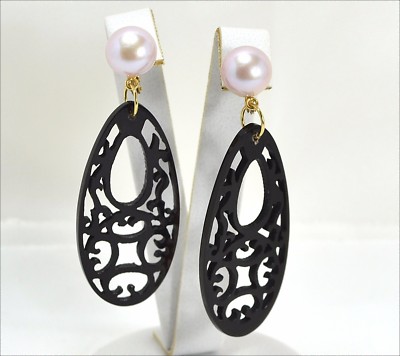 Ohrringe aus Gold Gelb 18KT mit Perlen Wasser Dolce Rosate Und Horn Oght