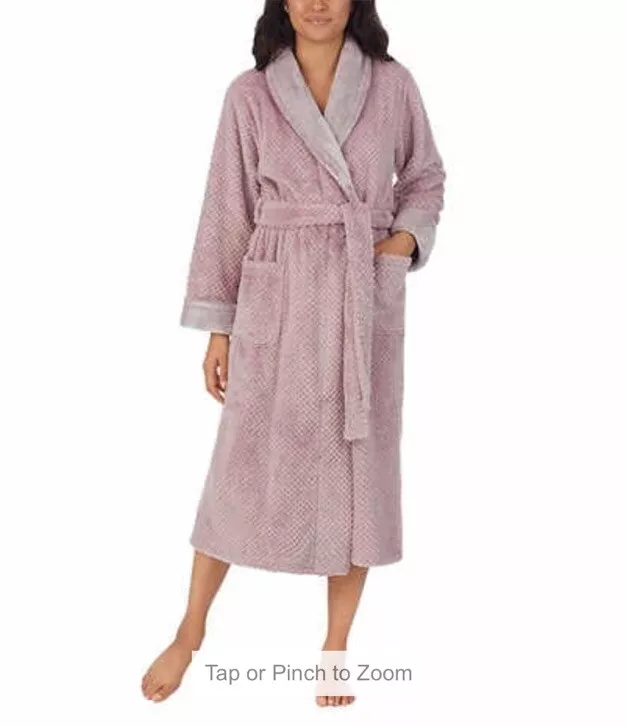 Carole Hochman Ladies Plush Wrap Soft Warm Long Robe Pink Pocket Faux Fur S  New