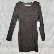 Blashe Party Bodycon Dress Juniors Medium Black Stretch Geometrical Rhinestone
