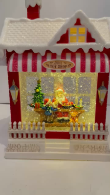 Raz Lighted Christmas SANTA'S TOY SHOP timer Water Globe 3800783