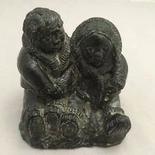 Wolf Original Soapstone Sculpture Intuit Eskimo Couple Small Hand Carved Canada