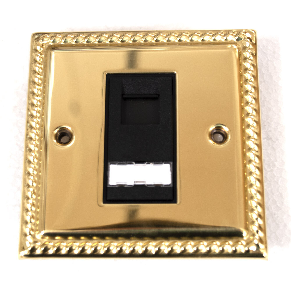 Litecraft Telephone Master Socket Georgian Rope Style - Polished Brass Clearance