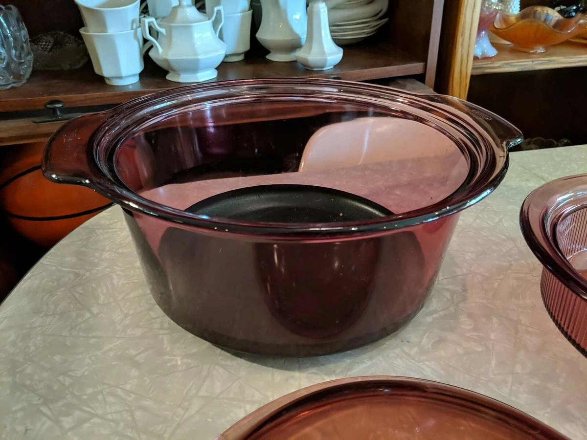 Visions Corning Ware 5 Pcs Red Cranberry Glass Cookware Dutch Oven