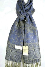 NEW Pashmina Fashion Scarf Wrap Paisley Dark Blue Gold cashmere silk Style:11