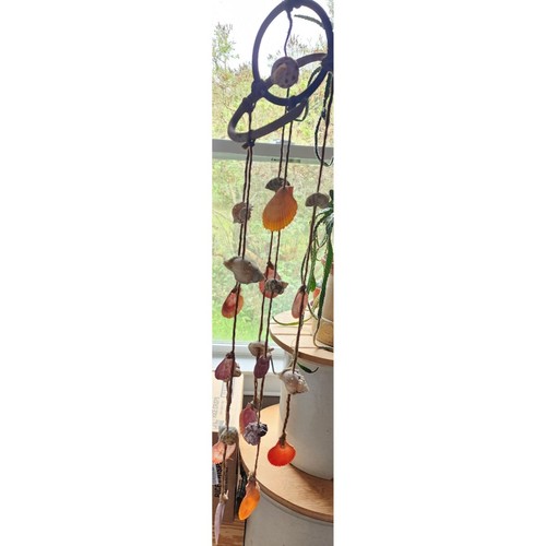 Estate Handcrafted Shell Wind Chime w Natural Wood & Twine 37 inch Long