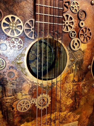 Steampunk Gitarre Unikat Voll funktionsfähig Tonabnehmer - Bild 3 von 8