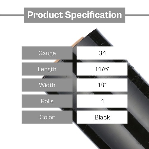 17" x 1476' schwarz vorgedehnte Hand Stretchfolie Verpackung Plastikfolie, 34 Stärke - Bild 7 von 8