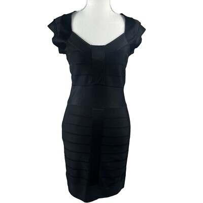 french connection bandage dress long sleeve French Connection Women's Black Knit Bandage Bodycon Dress Size 4 Cap Sleeve Y2K