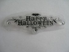 NEW CLEAR ACRYLIC STAMP  HAPPY HALLOWEEN with BAT  FLOURISHES