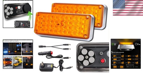 Upgraded 2pcs Wireless Magnetic Amber Beacon Lights - Rechargeable LED Warning - Picture 2 of 9