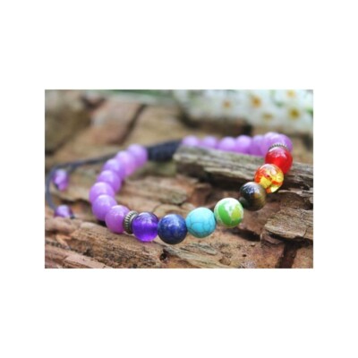 7 Chakra Armband Amethyst mit 8 mm Perlen Chakraarmband Geschenk