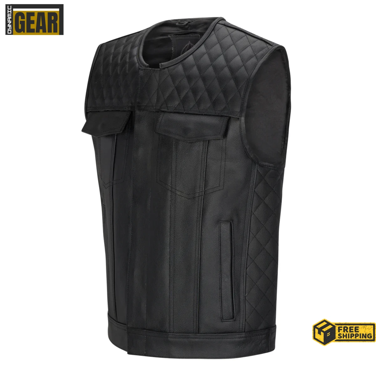 Men's Leather Vest Biker Leather Motorcycle Vest Black