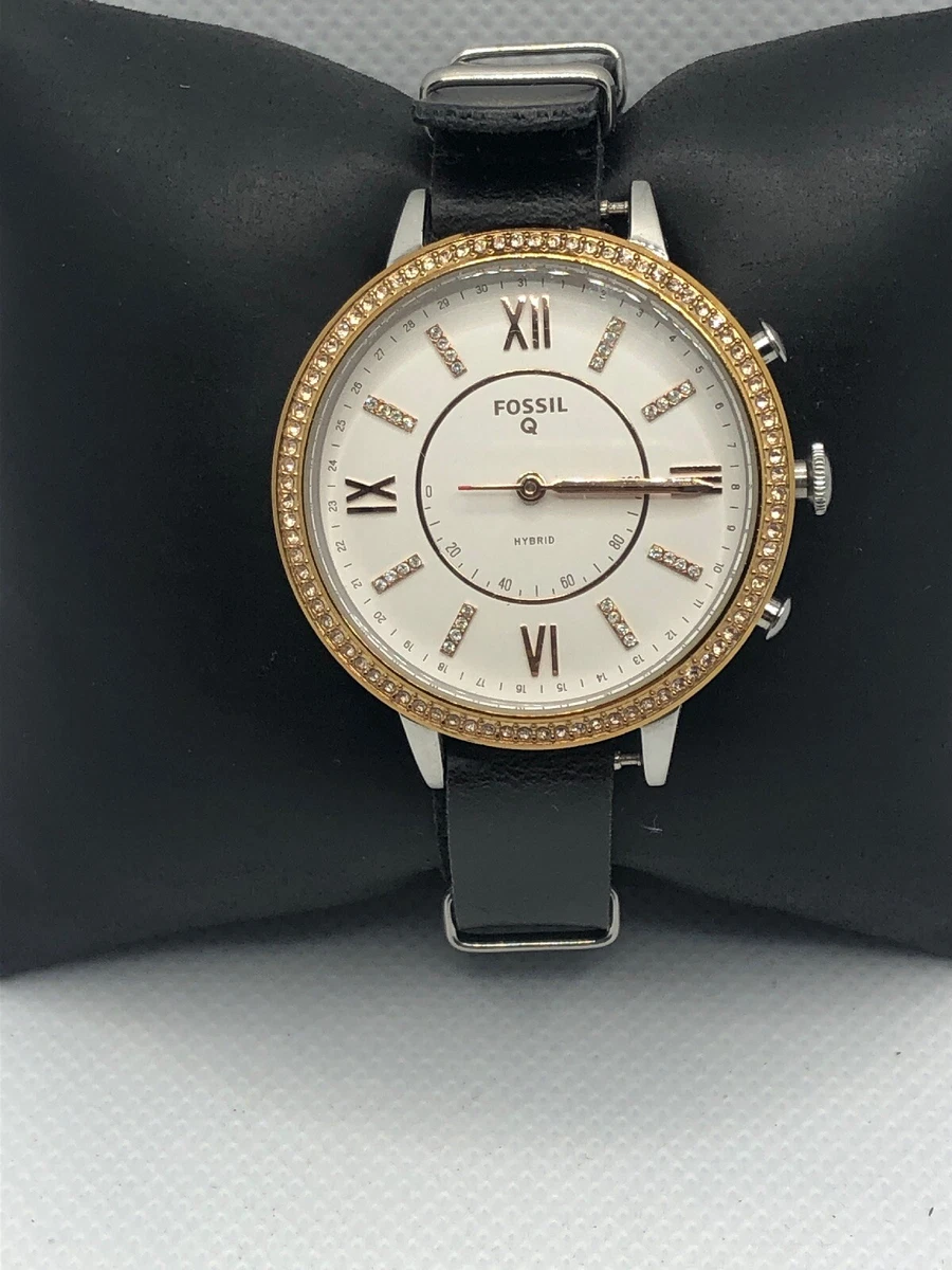 Fossil FTW5010 Women s Black Leather Analog White Dial Hybrid