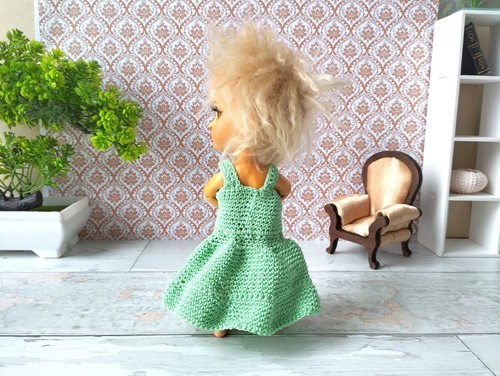 Lati Yellow blue dress, crochet beaded outfit for 1:8 scale BJD doll clothes tin - Picture 11 of 36