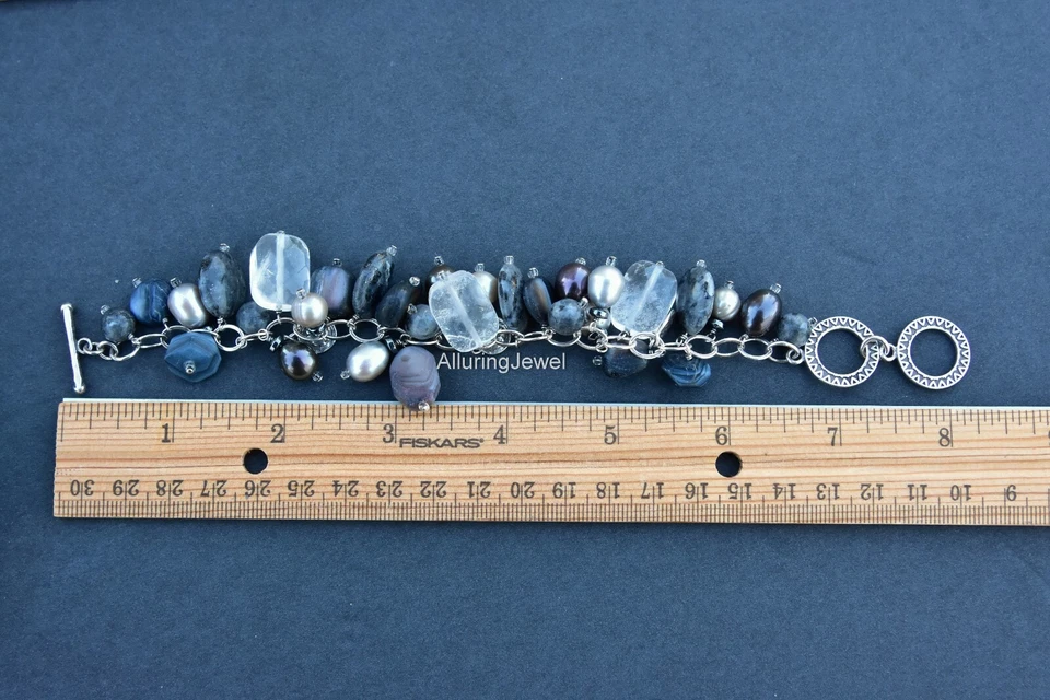 PULSERA 925 Silpada B1777 negra calcedonia CUARZO gris PERLAS CHA Foto 2 de 2