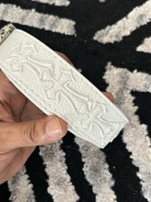 Belt and Buckle Chrome hearts Style Cross Leather Gothic heart cross 110cm White