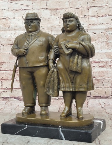 Full Figure Couple Tribute to Fernando Botero Bronze Sculpture Statue Figurine - Picture 3 of 10
