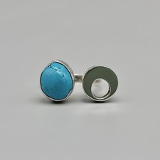 Sterling Silver 925 Natural Turquoise Nugget Modern Adjustable Ring Cuff Mex HCB