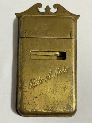 Vintage Brass Rite A Note Wall Mount Notepad 6 x 3.25'' RARE 
