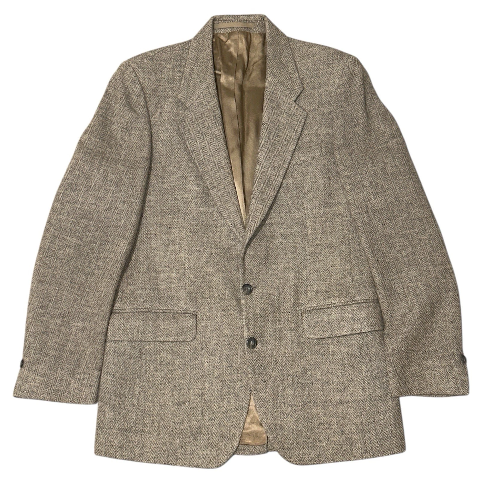 Vintage Calvin Klein Mens Herringbone Tweed Wool Blazer Size Tan Made in France