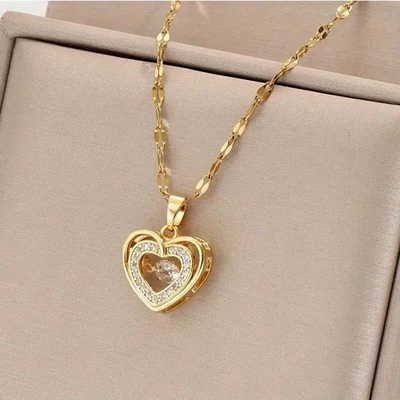 Herz Halskette 585 Gold vergoldet – Zirkonia – perfektes Damen Geschenk - Bild 1 von 4