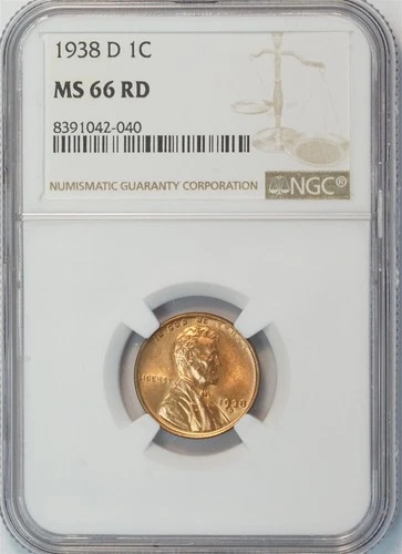 1938 D Lincoln Wheat Small Cent MS 66 RD NGC 1C US COIN PENNY