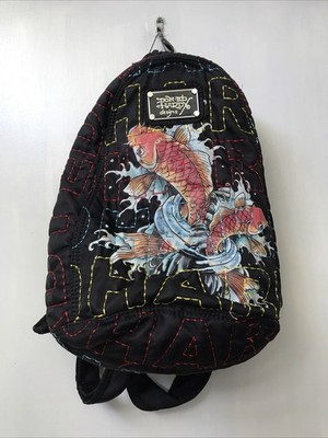 DON ED HARDY DESIGNS Stitched Logo Koi Fish Quilted Back Pack NWT Rare