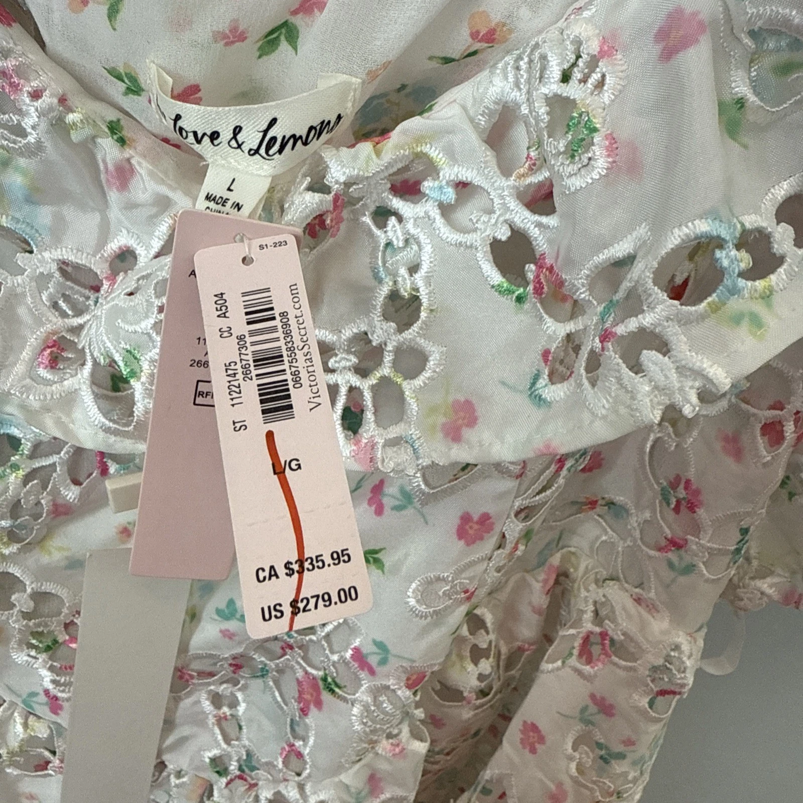 UNDERCOVER FOR LOVE & LEMONS for Victoria Secret Mini Abito Magnolia Bianco Floreale Grande Nuovo con etichette