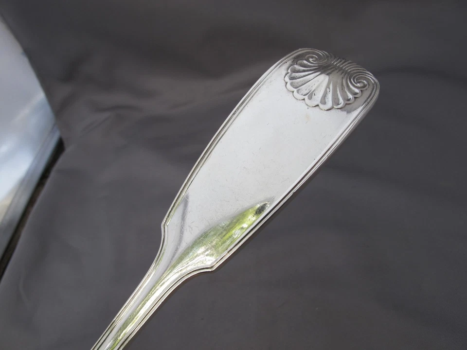 Huge BAILEY & CO Fiddle Thread & Shell Coin Silver SERVING FORK-11 1/2 Inches - Image 3 of 4