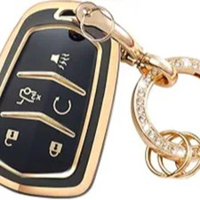 Key Fob Cover with Anti-lost Keychain Compatible with Escalade CTS SRX XT5 ATS S