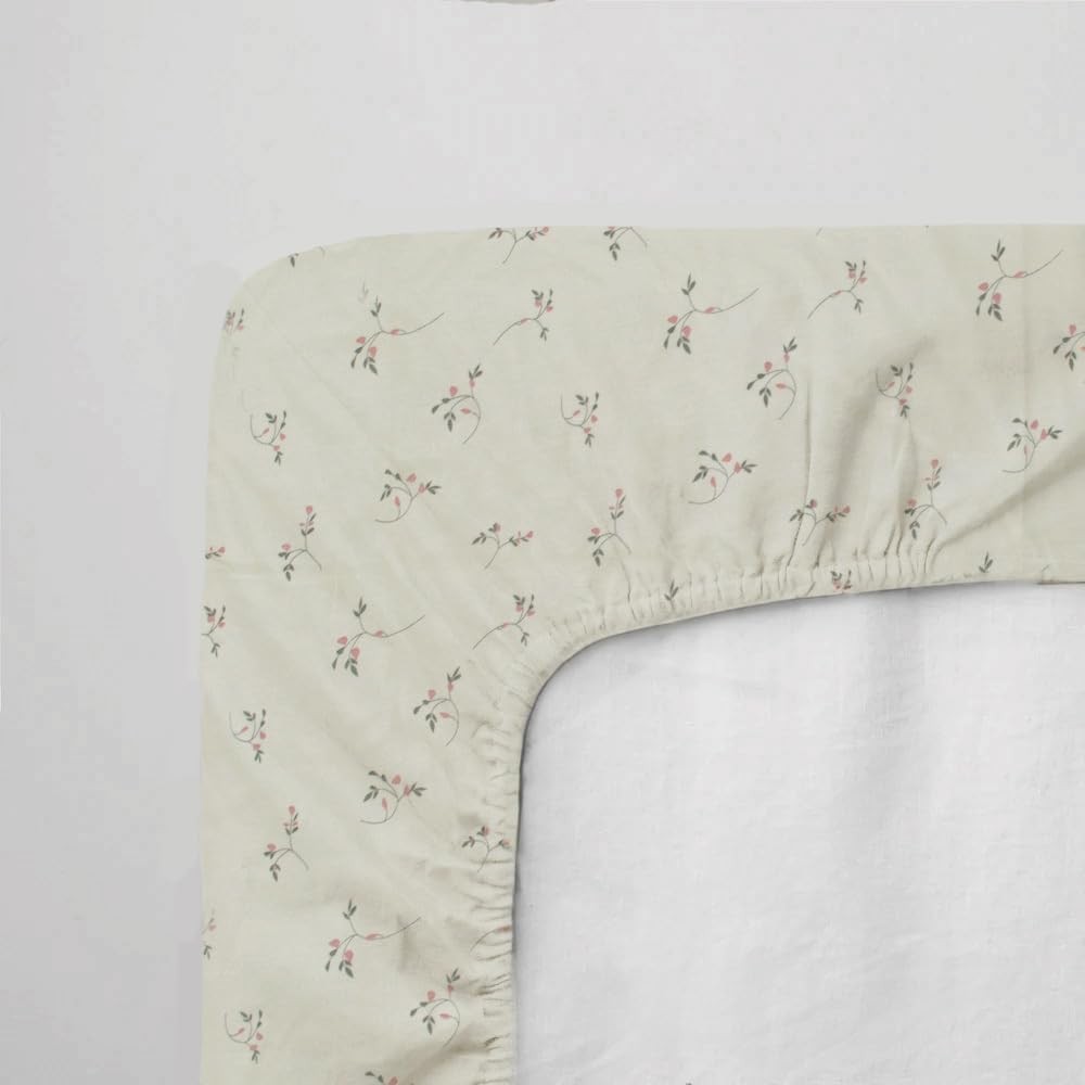 Drap-housse Flowers pour lit de bébé 70x140 cm en coton crème doux