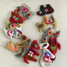 VTG Handmade Chinese Zodiac Signs Hanging Decor Embroidered Canvas Colorful