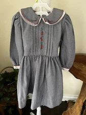 Sophie Girls Houndstooth Dress Peter Pan Collar, Floral Embroidery, Long Sleeve