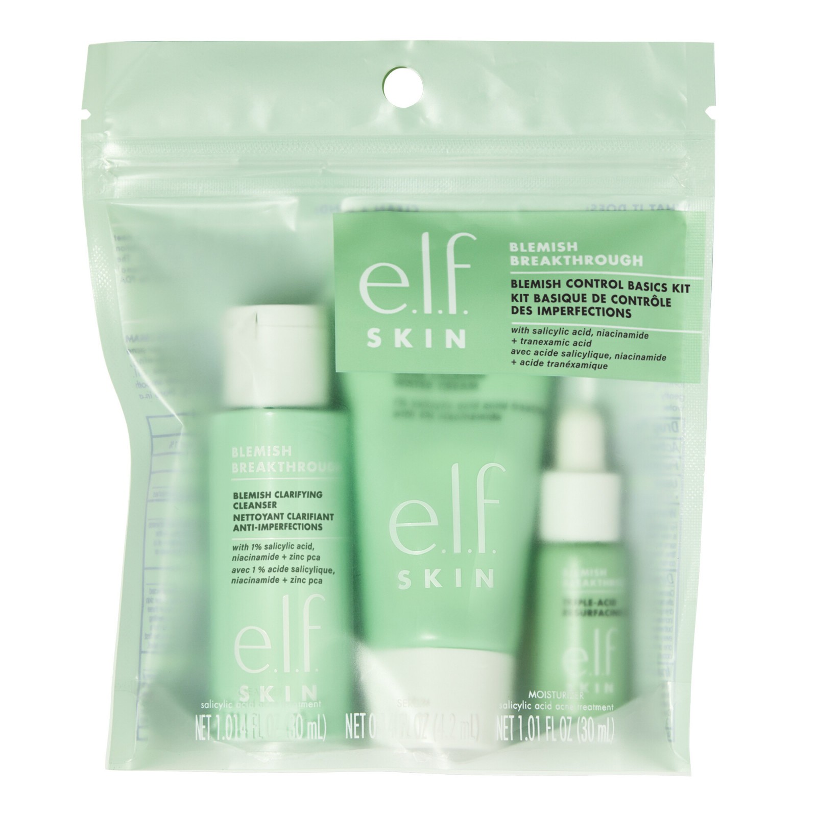 ELF Blemish Breakthrough Control Basics Mini Travel Kit Cleanser Serum & Lotion