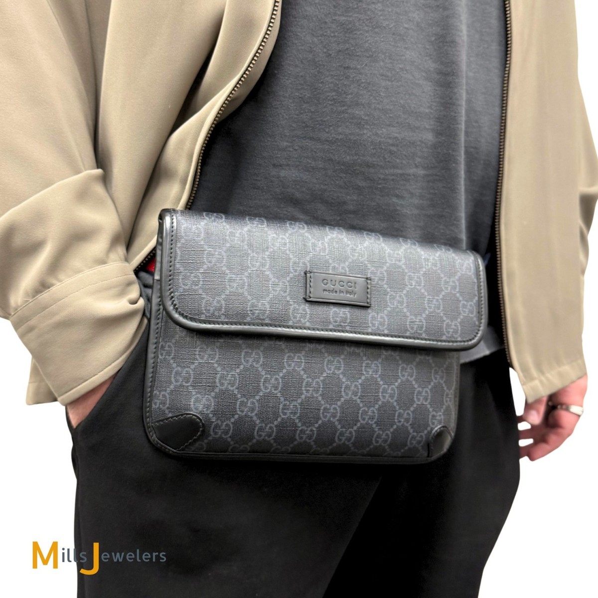 Gucci Flap Belt Bag Gg Coated Canvas #233075G92B on-shoulder-gucci-  main image 3
