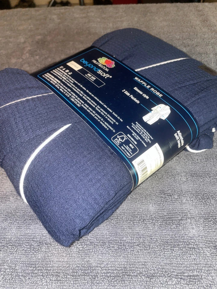 Fruit Of The Loom Beyond Soft Navy 1001KPW 100% Waffle Kimono Polyester Robe - Image 3 of 4