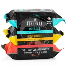 Mens Cooling Charcoal Cleansing Wipes - 90 Count, 3 Pack